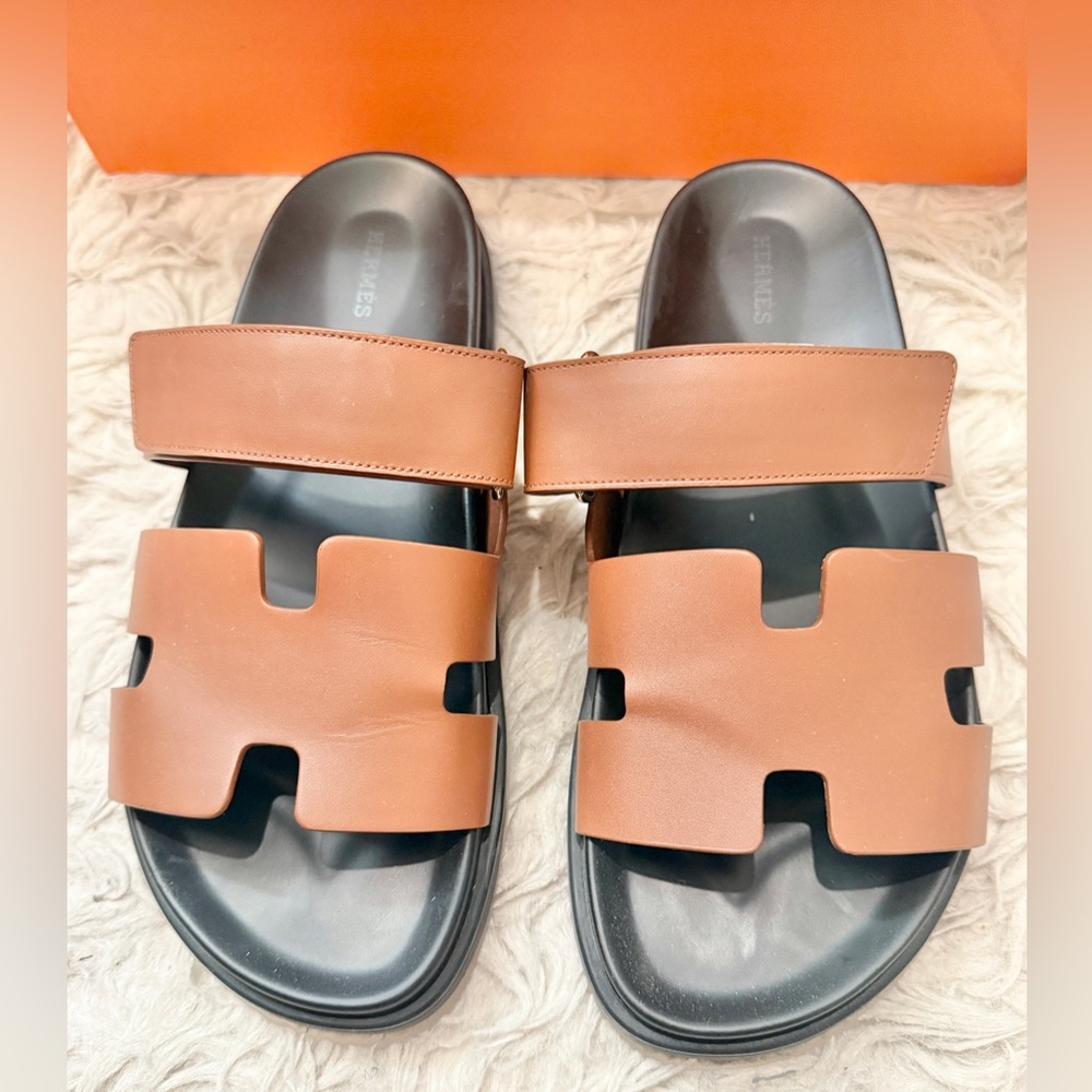 Hermes Chypre Leather Sandals -sz 42